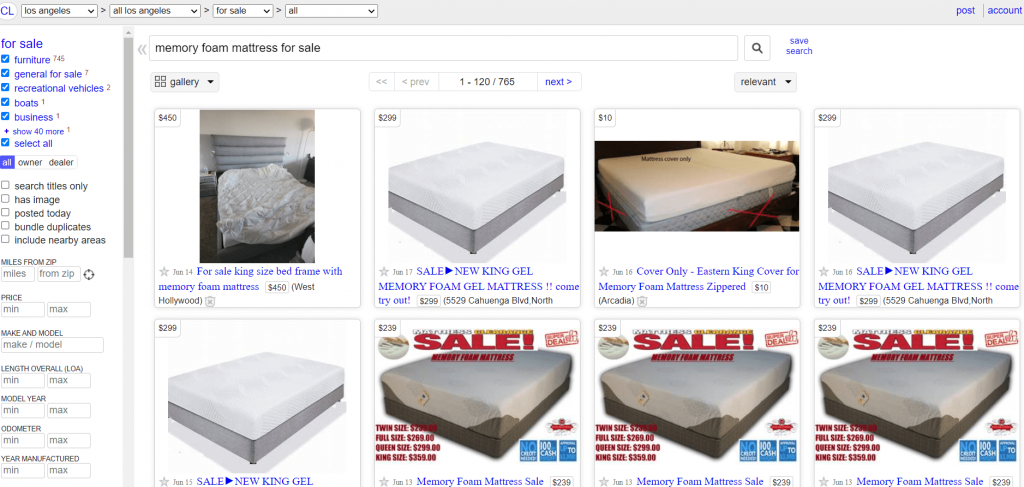 used foam mattress on online listing websites - yelp-craigslist